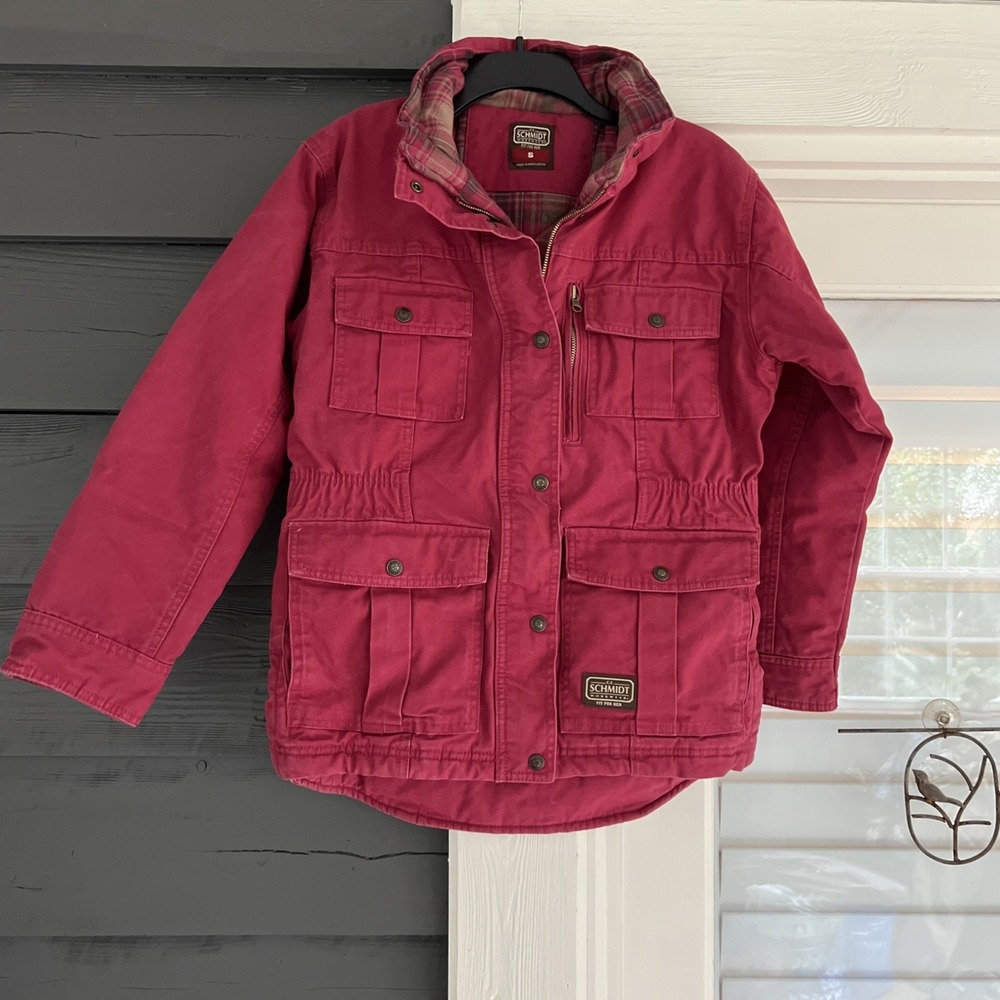 Vintage Schmidt Workwear Red Canvas Chore Coat Womens S Quilted Carhartt Style